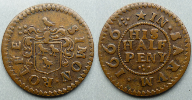 Salisbury, Simon Rolfe 1666 halfpenny Salisbury, Simon Rolfe 1666 halfpenny